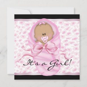 Invitation Bébé Fille rose Léopard noir bébé Fille Douche