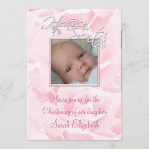 Invitation Bébé Fille Rose Rose Baptême Photo