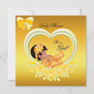 Invitation Bébé Fille Shower Or Jaune Afro-Américain