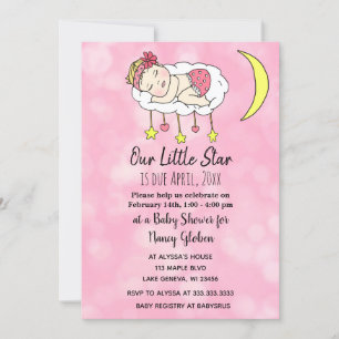 Invitation Bébé fille sur la lune Baby shower fille rose