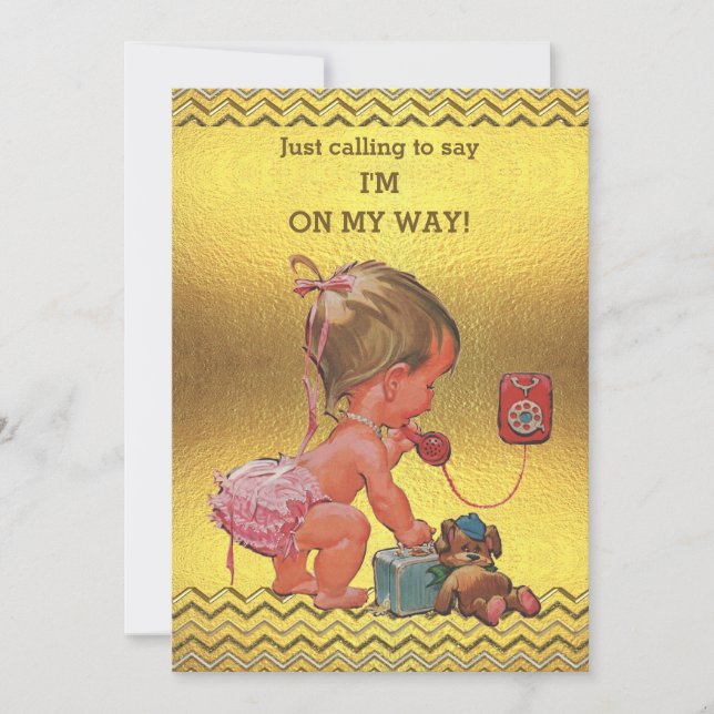 Invitation Bébé fille sur le Baby shower de téléphone Chevron (Devant)