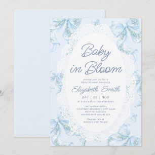 Invitation Bébé Fleur Fleurie en Dentelle Bleue Baby Shower