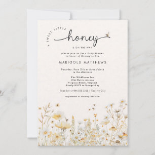 Invitation Bébé Fleur Sauvage Abeille Miel Genre Neutre