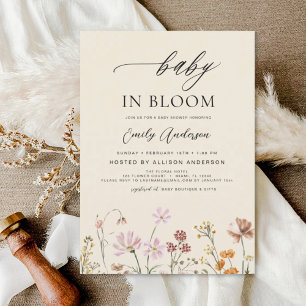 Invitation Bébé Fleur sauvage beige dans le Baby shower fleur