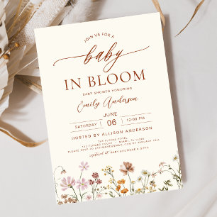 Invitation Bébé Fleur sauvage beige dans le Baby shower fleur