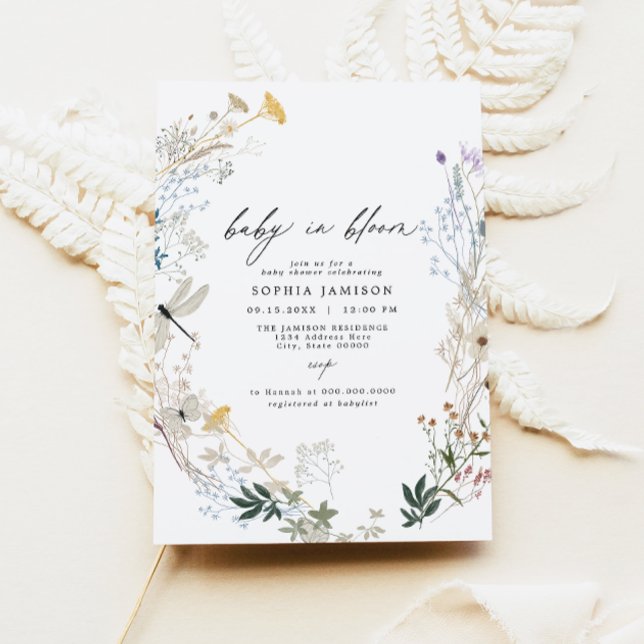 Invitation Bébé Fleur sauvage Boho Delicate dans le Baby show (Créateur téléchargé)