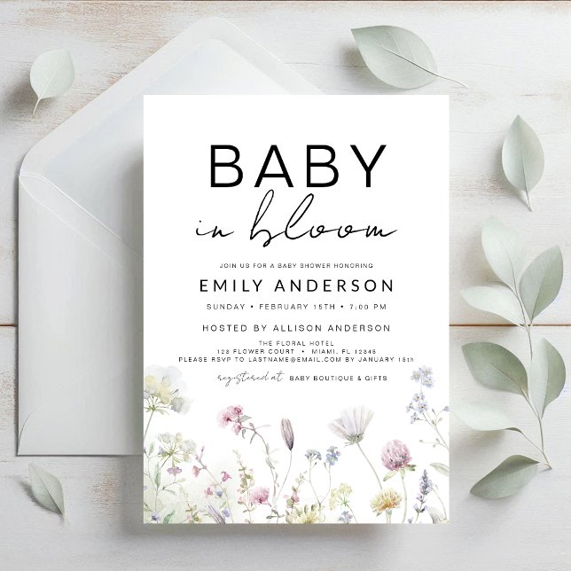 Invitation Bébé fleur sauvage en Fleur Baby shower Boho Garde (Créateur téléchargé)