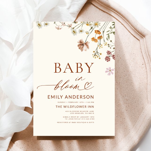 Invitation Bébé fleur sauvage en Fleur Baby shower en terre c (Créateur téléchargé)