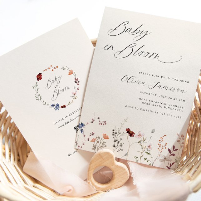 Invitation Bébé fleur sauvage en Fleur Baby shower floral (Boho Wildflower Baby Shower Invitation with Registry)