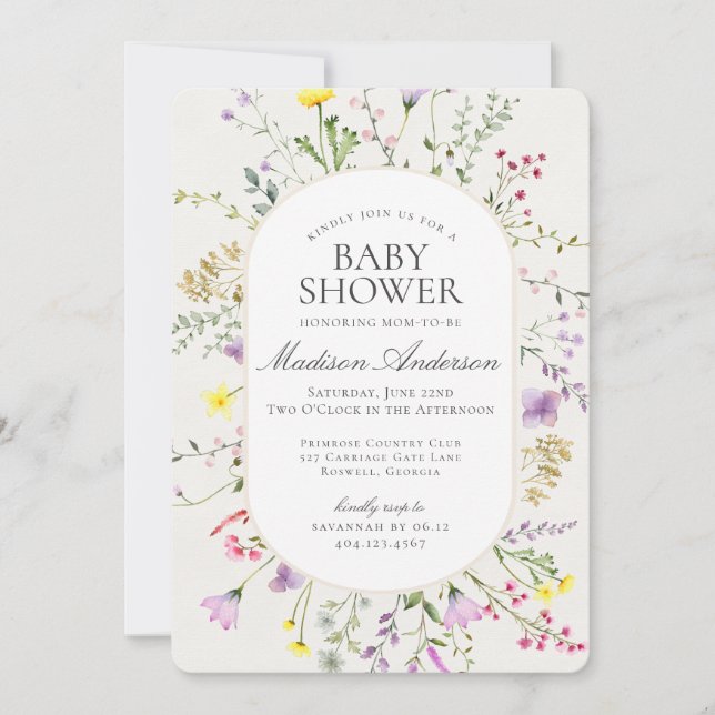 Invitation Bébé fleur sauvage en Fleur Baby shower floral (Devant)