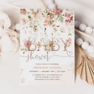 Invitation Bébé fleur sauvage En Fleur Blush Baby shower Flor