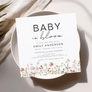 Invitation Bébé Fleur Sauvage en Fleur Fête de Naissance en T