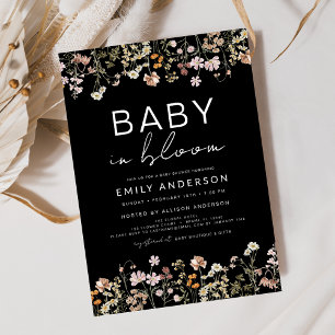 Invitation Bébé Fleur sauvage noir dans le Baby shower en fle