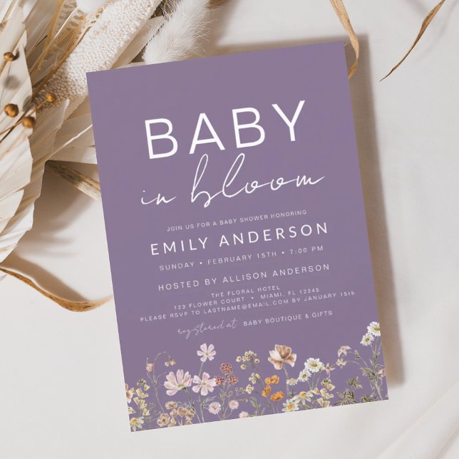 Invitation Bébé Fleur sauvage pourpre dans le Baby shower en  (Créateur téléchargé)