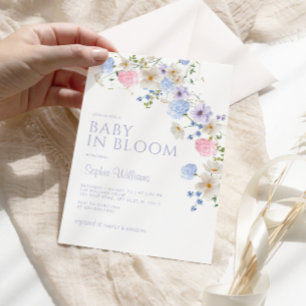 Invitation Bébé Fleur sauvage pourpre et bleu dans douche fle