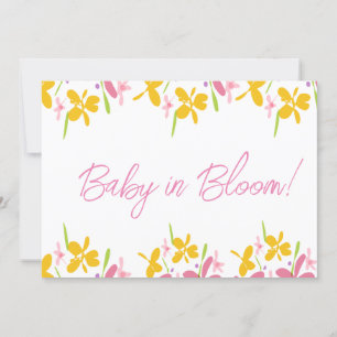 Invitation Bébé fleur sauvage rose et jaune en fleur