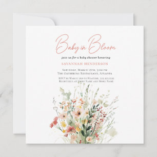 Invitation Bébé Fleur sauvage rose mou dans le Baby shower en