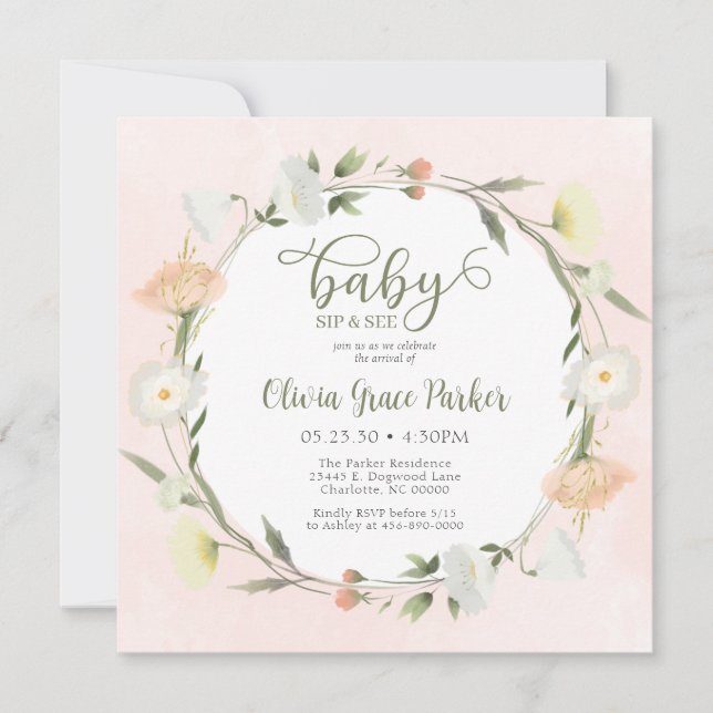 Invitation Bébé fleur sauvage Sip Et Voir (Devant)
