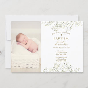 Invitation Bébé Fleurs respirantes Baptême Photo