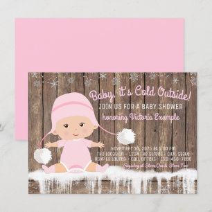 Invitation Bébé flocon de neige rose il fait froid dehors Sho