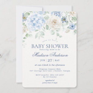 Invitation Bébé Floral bleu en Fleur Baby shower Hydrangea
