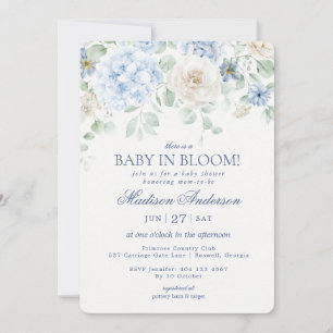 Invitation Bébé Floral bleu en Fleur Baby shower Hydrangea