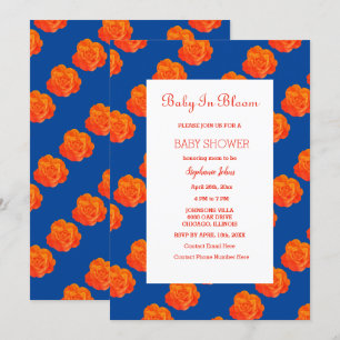 Invitation Bébé Floral En Fleur Baby shower Bleu Marine Orang