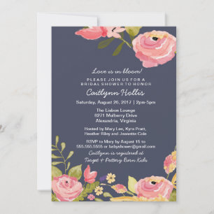 Invitation Bébé Floral Rose & Marine, nuptiale ou anniversair
