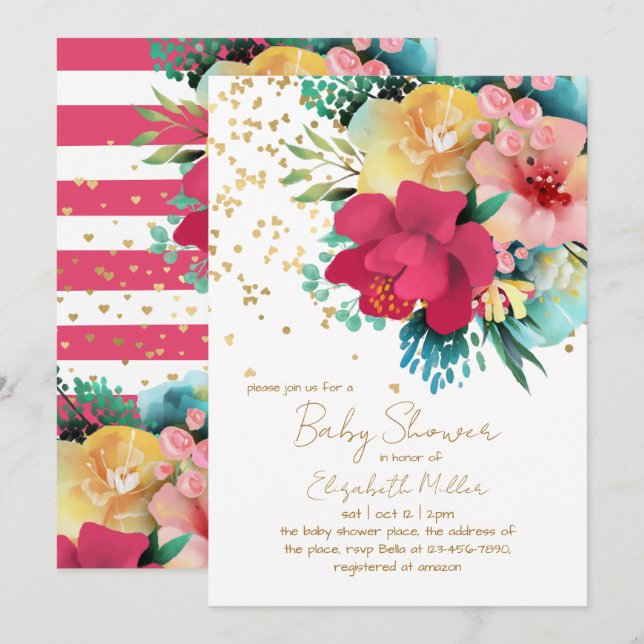 Invitation Bébé Floral Superbe Dans Le Baby shower Fleuri (Devant / Derrière)