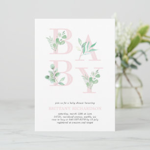 Invitation Bébé Foliage baby shower invitation_Rose
