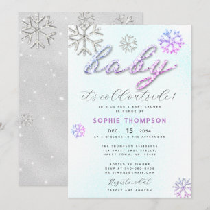 Invitation Bébé froid à l'extérieur de Rhinestones violets Fi