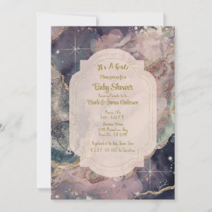 Invitation Bébé Galaxie Céleste à l'aquarelle Pastel Doux