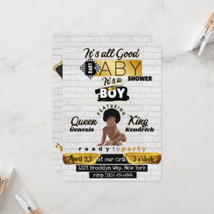 Invitation Bébé garçon afro urbain  Baby Shower Hip Hop Rétro