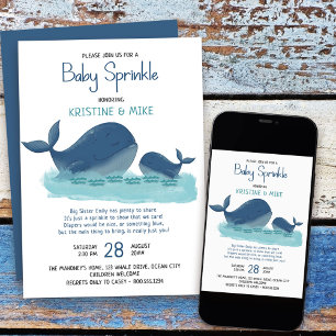 Invitation Bébé garçon aquarelle Baleine Heureuse Sprinkle