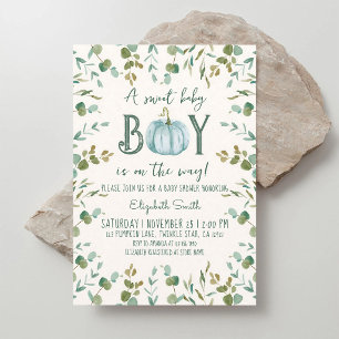 Invitation Bébé Garçon Baby Shower Citrouille Eucalyptus