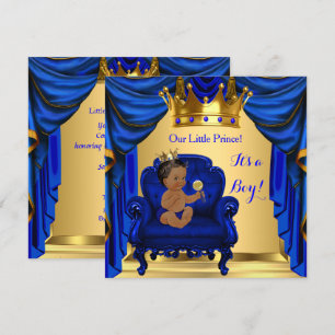 Invitation Bébé garçon Baby Shower Prince Bleu Royal Or Peau 