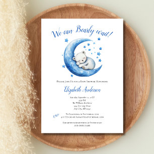 Invitation Bébé Garçon Bleu Ours Lune Baby shower d'attente p