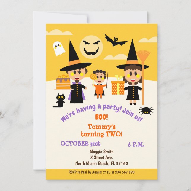 Invitation Bébé garçon deuxième anniversaire fête d'Halloween (Devant)