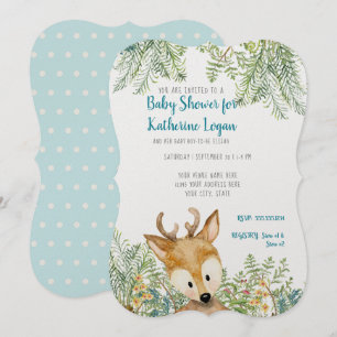 Invitation Bébé Garçon Douche Bois Animaux Bois Forêt de Cerf