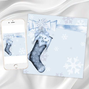 Invitation Bébé garçon douche de neige bleue blanche en hiver