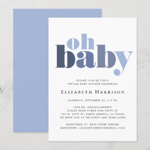 Invitation Bébé Garçon Douche virtuelle Typographie bleue