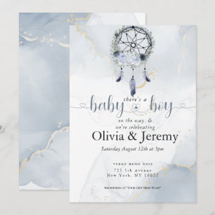 Invitation Bébé garçon Dusty Blue Dreamcatcher