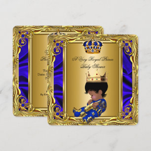 Invitation Bébé Garçon Fête Prénatale Prince Bleu Royal Éléga