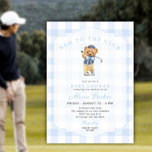 Invitation Bébé garçon golf nouveau au club shower bleu vichy