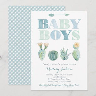 Invitation Bébé garçon jumeaux ou triplets Baby shower Cactus