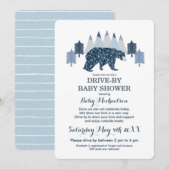 Invitation Bébé Garçon moderne Bear Drive Par Baby shower (Devant / Derrière)