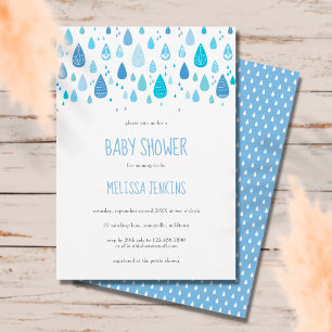 Invitation Bébé Garçon Moderne Mignon Gouttes de Pluie Baby S