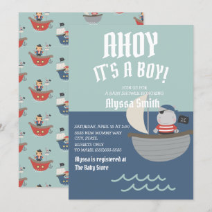 Invitation Bébé garçon pirate bleu Baby Shower