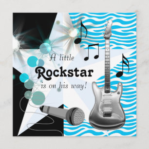 Invitation Bébé garçon Rockstar Zèbre bleu sarcelle Shower