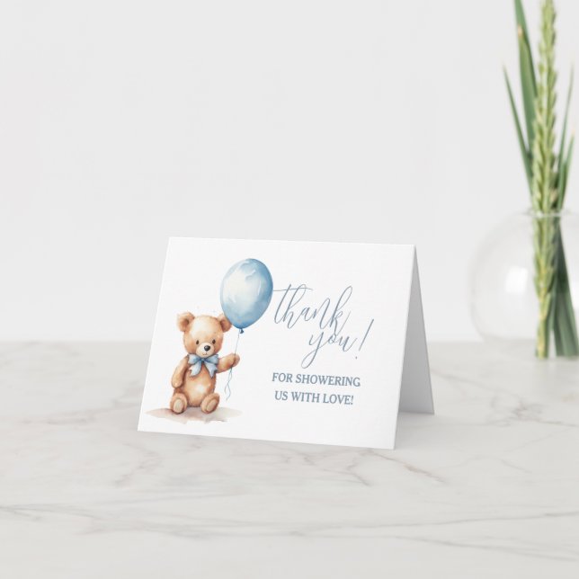 Invitation Bébé Garçon Teddy Ours Avec Ballons (Devant)